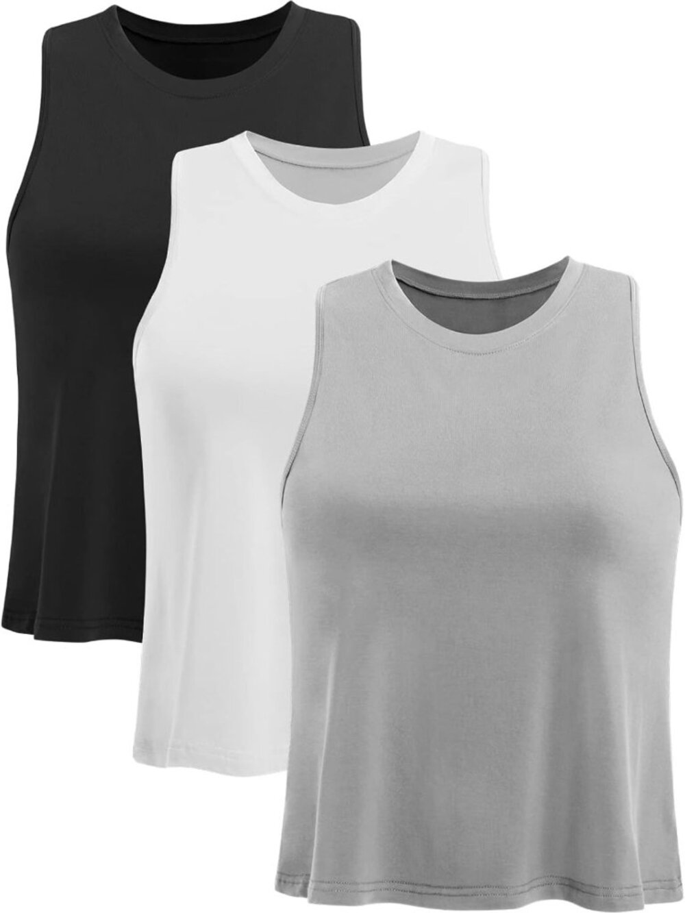 3 Pack Women's Sleeveless Crop Tank Tops - Flowy Workout Muscle Shirts
